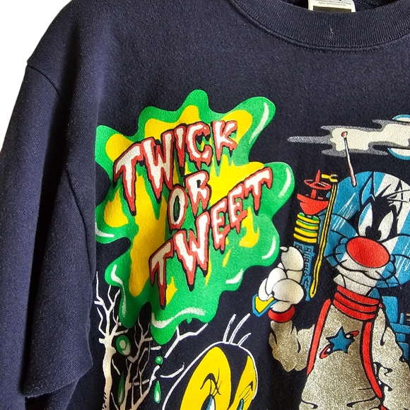 Vintage "Twick Or Tweet" Looney Tunes Tweety Bird Sylvester Halloween Sweater - Picture 4 of 6